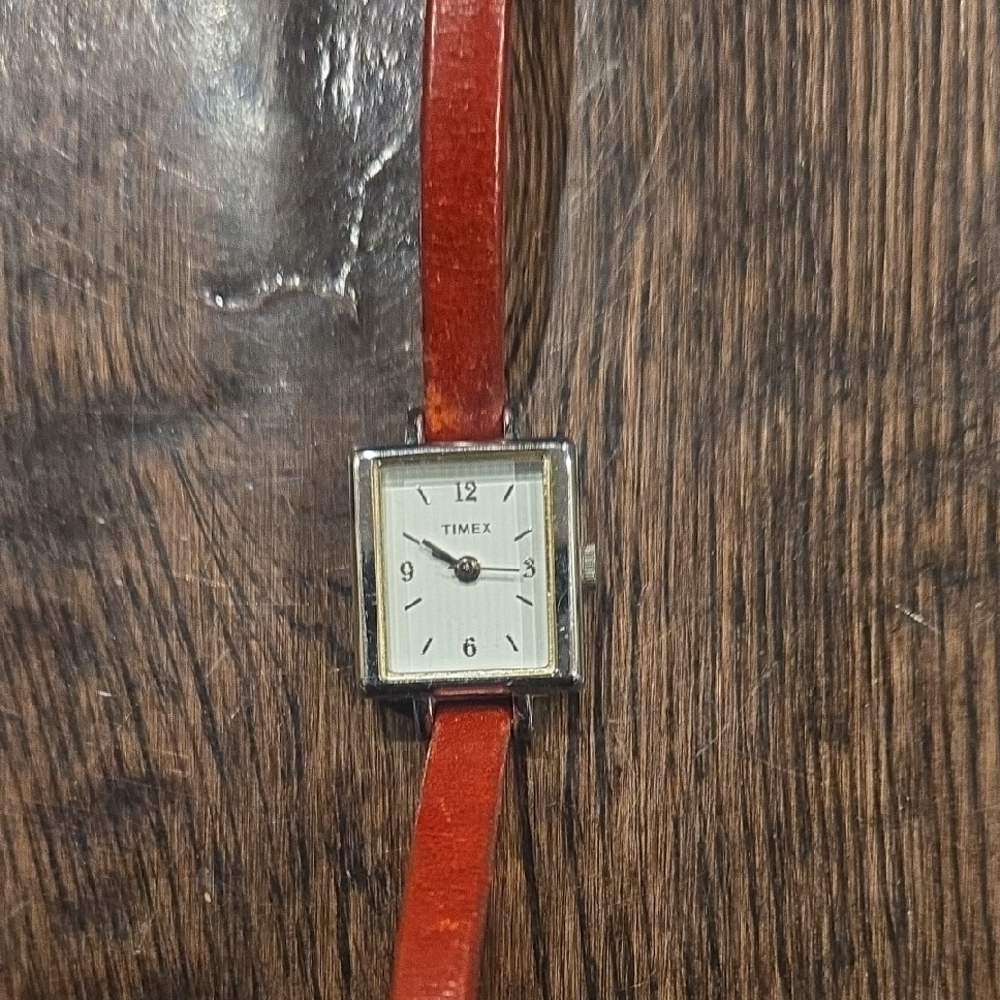 Timex Silver Watch with Red Strap
